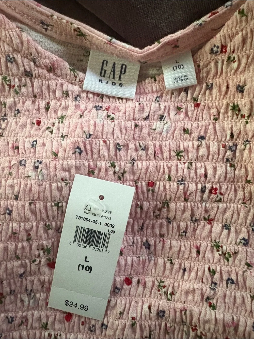 GAP Pink Floral Smocked Top